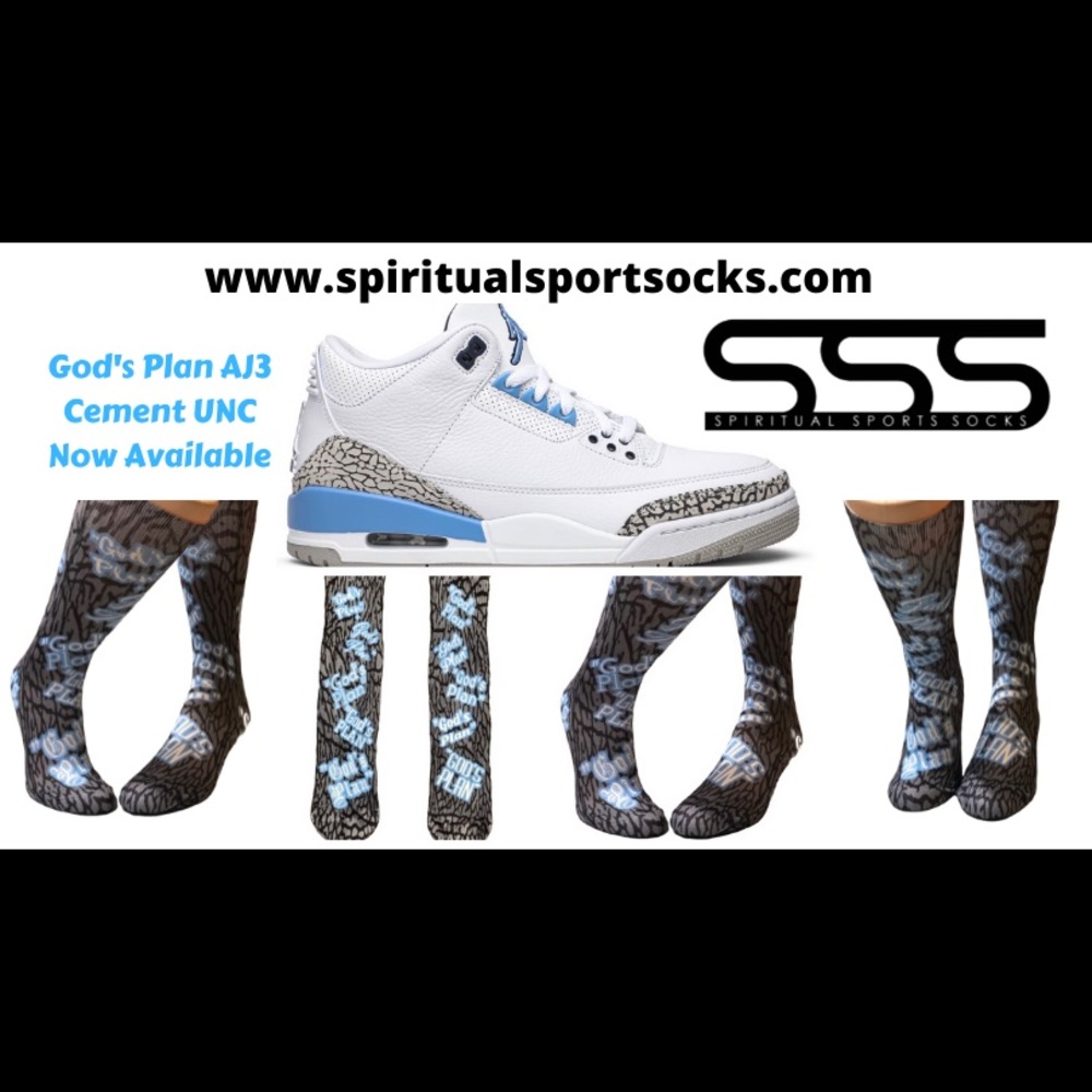 God’s Plan Air Jordan 3 Cement UNC Socks